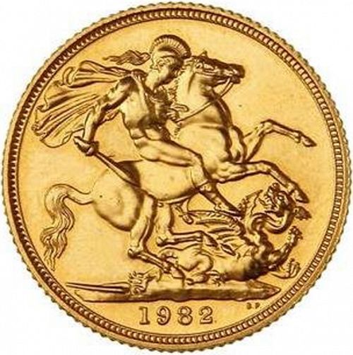 Sovereign Reverse Image minted in UNITED KINGDOM in 1982 (1953-up  -  Elizabeth II - Sovereign)  - The Coin Database