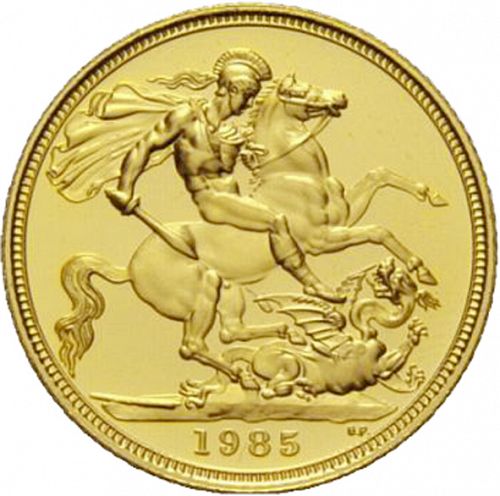 Sovereign Reverse Image minted in UNITED KINGDOM in 1985 (1953-up  -  Elizabeth II - Sovereign)  - The Coin Database