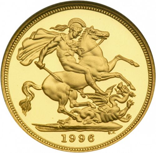 Sovereign Reverse Image minted in UNITED KINGDOM in 1996 (1953-up  -  Elizabeth II - Sovereign)  - The Coin Database