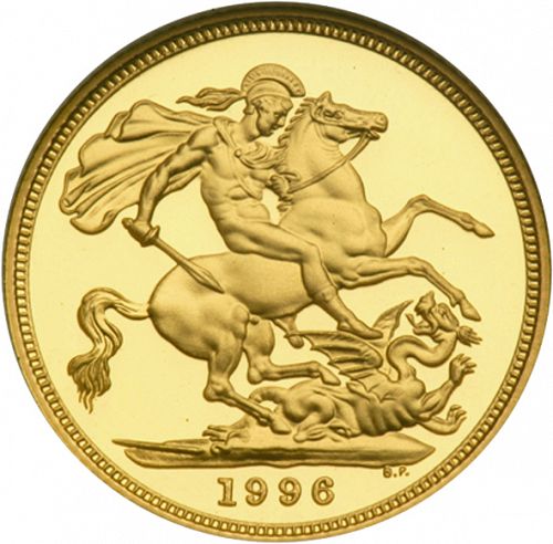 Sovereign Reverse Image minted in UNITED KINGDOM in 1996 (1953-up  -  Elizabeth II - Sovereign)  - The Coin Database