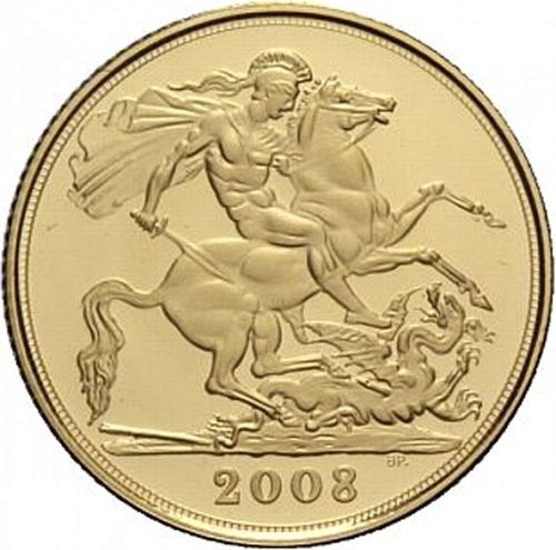 Sovereign Reverse Image minted in UNITED KINGDOM in 2008 (1953-up  -  Elizabeth II - Sovereign)  - The Coin Database
