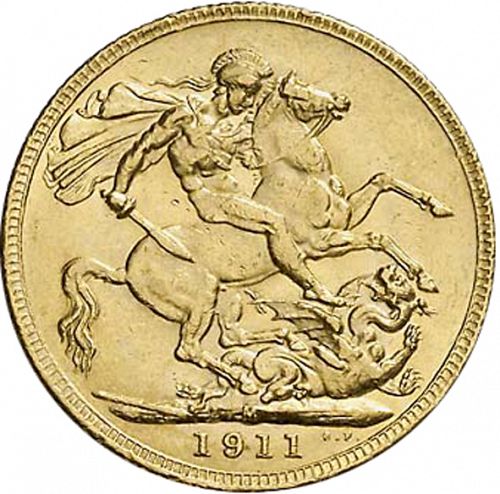 Sovereign Reverse Image minted in UNITED KINGDOM in 1911M (1910-36  -  George V)  - The Coin Database