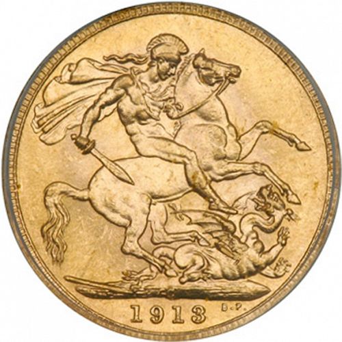 Sovereign Reverse Image minted in UNITED KINGDOM in 1913C (1910-36  -  George V)  - The Coin Database