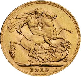 Sovereign Reverse Image minted in UNITED KINGDOM in 1913M (1910-36  -  George V)  - The Coin Database