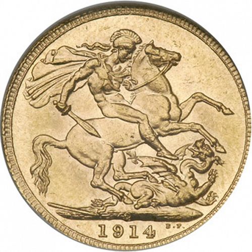 Sovereign Reverse Image minted in UNITED KINGDOM in 1914C (1910-36  -  George V)  - The Coin Database