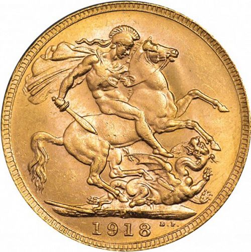 Sovereign Reverse Image minted in UNITED KINGDOM in 1918P (1910-36  -  George V)  - The Coin Database