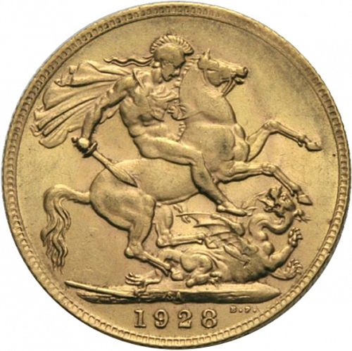 Sovereign Reverse Image minted in UNITED KINGDOM in 1928SA (1910-36  -  George V)  - The Coin Database