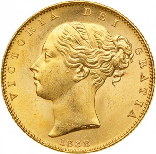 Sovereign Obverse Image minted in UNITED KINGDOM in 1838 (1837-01  -  Victoria)  - The Coin Database