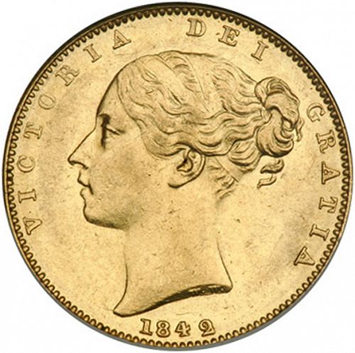 Sovereign Obverse Image minted in UNITED KINGDOM in 1842 (1837-01  -  Victoria)  - The Coin Database