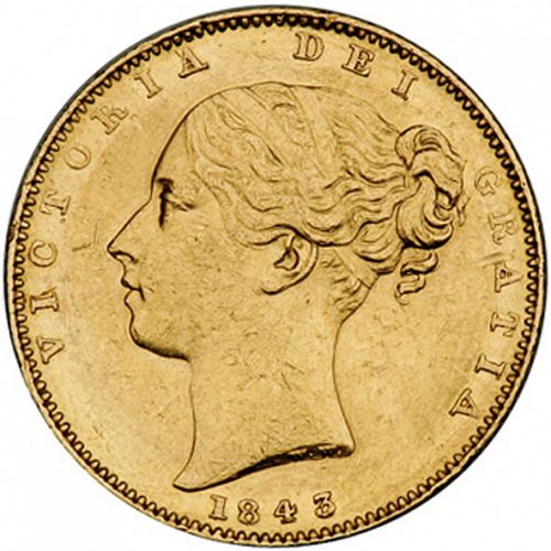 Sovereign Obverse Image minted in UNITED KINGDOM in 1843 (1837-01  -  Victoria)  - The Coin Database