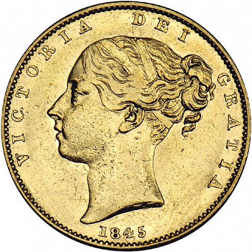 Sovereign Obverse Image minted in UNITED KINGDOM in 1845 (1837-01  -  Victoria)  - The Coin Database