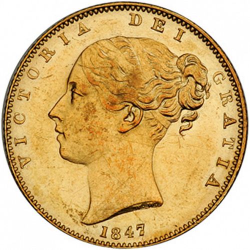 Sovereign Obverse Image minted in UNITED KINGDOM in 1847 (1837-01  -  Victoria)  - The Coin Database