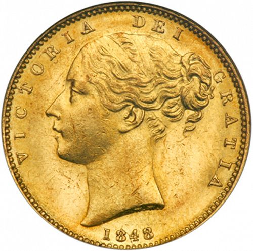 Sovereign Obverse Image minted in UNITED KINGDOM in 1848 (1837-01  -  Victoria)  - The Coin Database