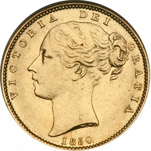 Sovereign Obverse Image minted in UNITED KINGDOM in 1850 (1837-01  -  Victoria)  - The Coin Database