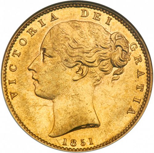Sovereign Obverse Image minted in UNITED KINGDOM in 1851 (1837-01  -  Victoria)  - The Coin Database