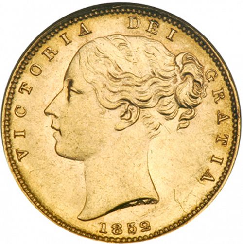 Sovereign Obverse Image minted in UNITED KINGDOM in 1852 (1837-01  -  Victoria)  - The Coin Database