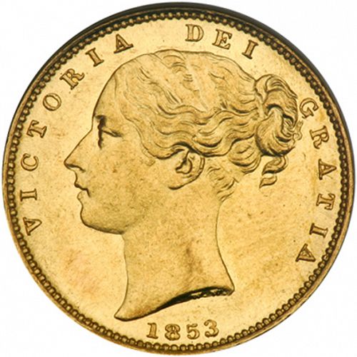 Sovereign Obverse Image minted in UNITED KINGDOM in 1853 (1837-01  -  Victoria)  - The Coin Database