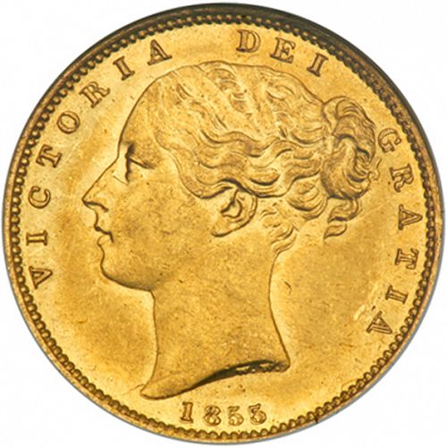 Sovereign Obverse Image minted in UNITED KINGDOM in 1855 (1837-01  -  Victoria)  - The Coin Database