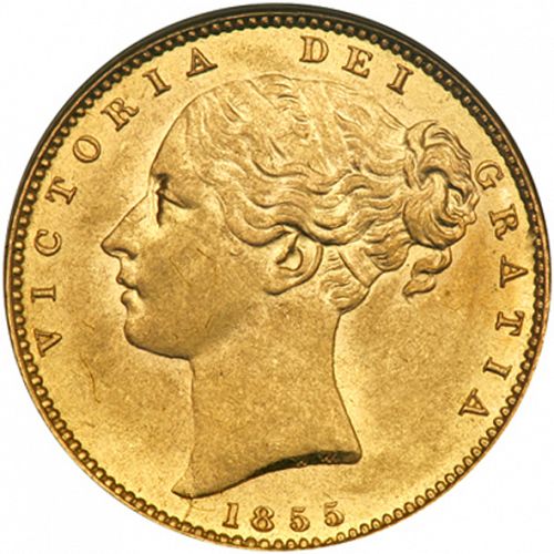 Sovereign Obverse Image minted in UNITED KINGDOM in 1855 (1837-01  -  Victoria)  - The Coin Database