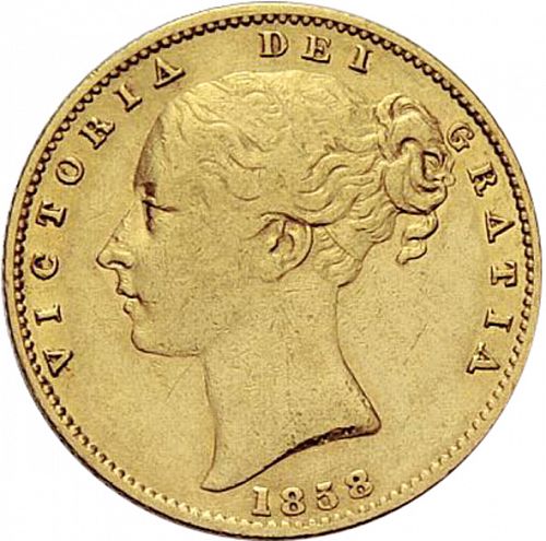 Sovereign Obverse Image minted in UNITED KINGDOM in 1858 (1837-01  -  Victoria)  - The Coin Database