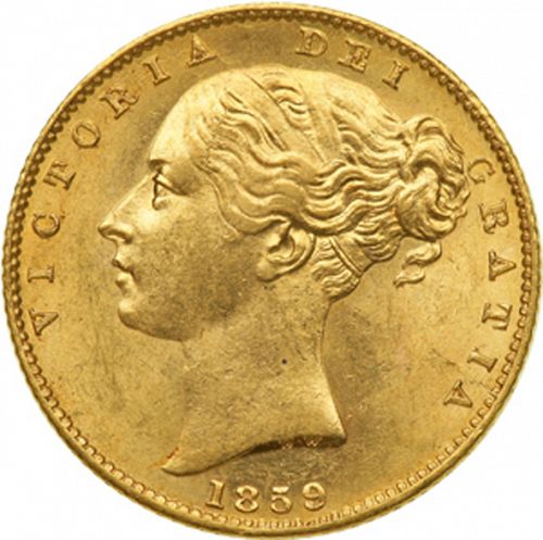 Sovereign Obverse Image minted in UNITED KINGDOM in 1859 (1837-01  -  Victoria)  - The Coin Database