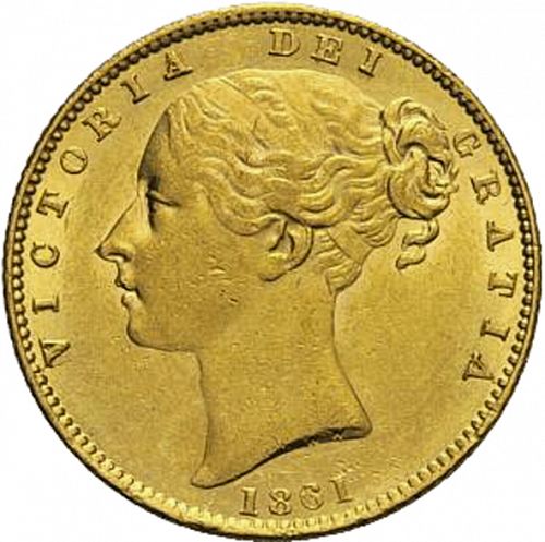 Sovereign Obverse Image minted in UNITED KINGDOM in 1861 (1837-01  -  Victoria)  - The Coin Database