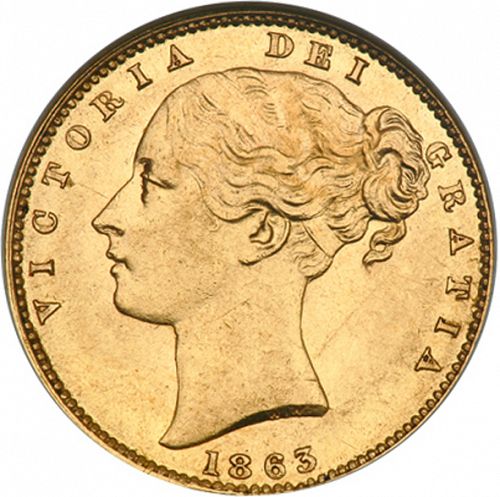 Sovereign Obverse Image minted in UNITED KINGDOM in 1863 (1837-01  -  Victoria)  - The Coin Database