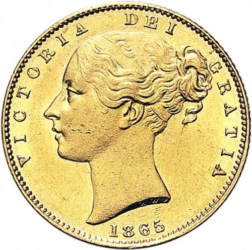 Sovereign Obverse Image minted in UNITED KINGDOM in 1865 (1837-01  -  Victoria)  - The Coin Database