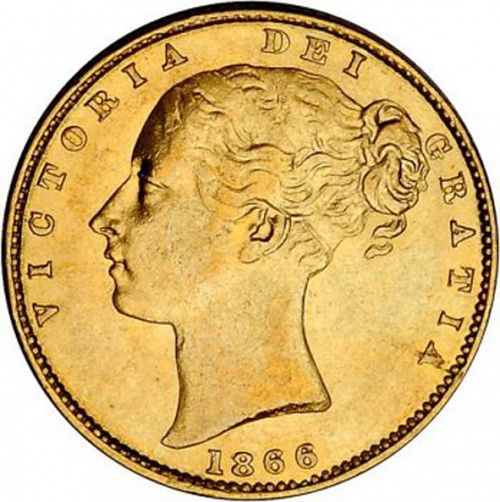 Sovereign Obverse Image minted in UNITED KINGDOM in 1866 (1837-01  -  Victoria)  - The Coin Database
