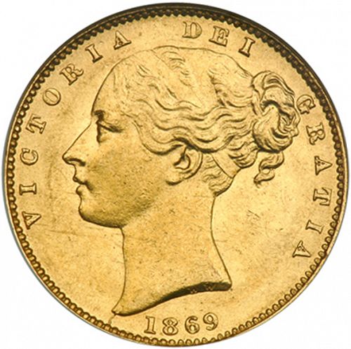 Sovereign Obverse Image minted in UNITED KINGDOM in 1869 (1837-01  -  Victoria)  - The Coin Database