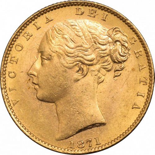 Sovereign Obverse Image minted in UNITED KINGDOM in 1871S (1837-01  -  Victoria)  - The Coin Database