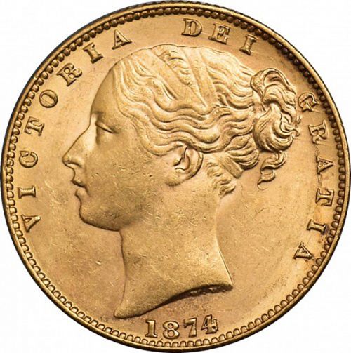 Sovereign Obverse Image minted in UNITED KINGDOM in 1874M (1837-01  -  Victoria)  - The Coin Database