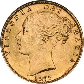 Sovereign Obverse Image minted in UNITED KINGDOM in 1877S (1837-01  -  Victoria)  - The Coin Database