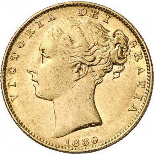 Sovereign Obverse Image minted in UNITED KINGDOM in 1880M (1837-01  -  Victoria)  - The Coin Database