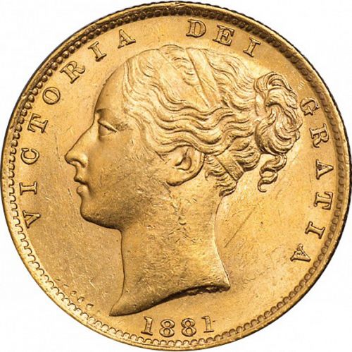 Sovereign Obverse Image minted in UNITED KINGDOM in 1881S (1837-01  -  Victoria)  - The Coin Database