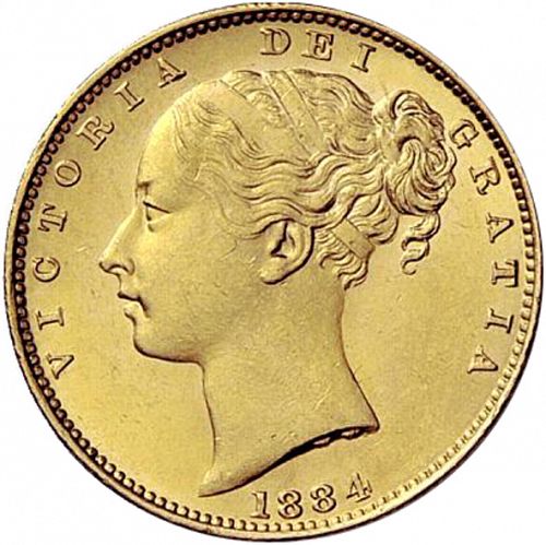 Sovereign Obverse Image minted in UNITED KINGDOM in 1884M (1837-01  -  Victoria)  - The Coin Database