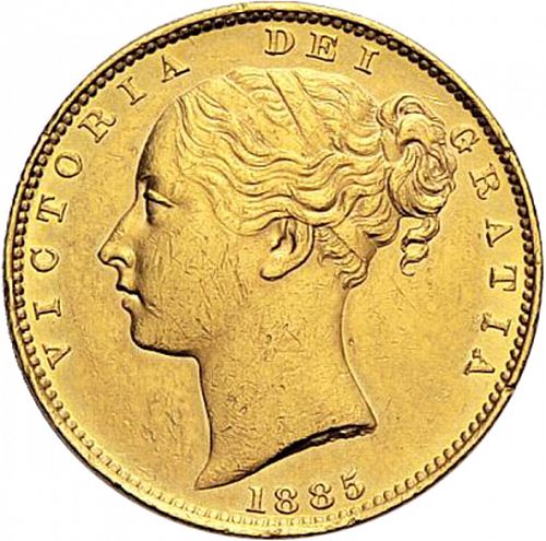 Sovereign Obverse Image minted in UNITED KINGDOM in 1885M (1837-01  -  Victoria)  - The Coin Database