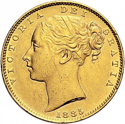 Sovereign Obverse Image minted in UNITED KINGDOM in 1885M (1837-01  -  Victoria)  - The Coin Database