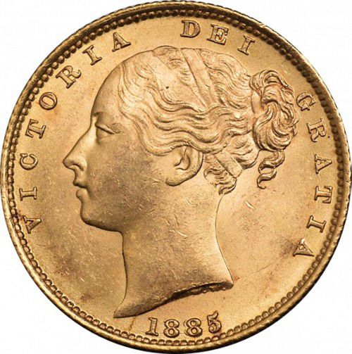 Sovereign Obverse Image minted in UNITED KINGDOM in 1885S (1837-01  -  Victoria)  - The Coin Database