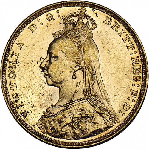 Sovereign Obverse Image minted in UNITED KINGDOM in 1889 (1837-01  -  Victoria)  - The Coin Database