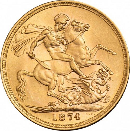 Sovereign Reverse Image minted in UNITED KINGDOM in 1874S (1837-01  -  Victoria)  - The Coin Database