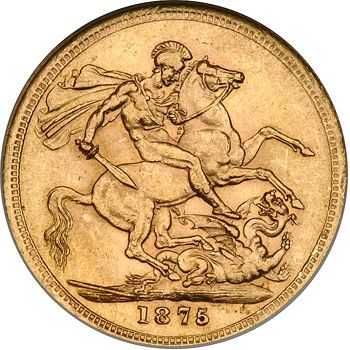 Sovereign Reverse Image minted in UNITED KINGDOM in 1875M (1837-01  -  Victoria)  - The Coin Database