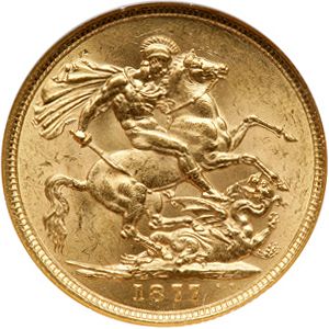 Sovereign Reverse Image minted in UNITED KINGDOM in 1877M (1837-01  -  Victoria)  - The Coin Database