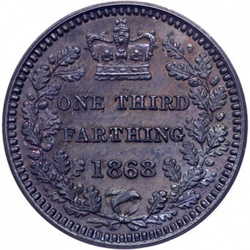 Third Farthing Reverse Image minted in UNITED KINGDOM in 1868 (1837-01  -  Victoria)  - The Coin Database