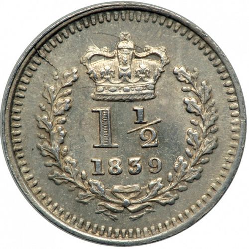 Three Halfpence Reverse Image minted in UNITED KINGDOM in 1839 (1837-01  -  Victoria)  - The Coin Database