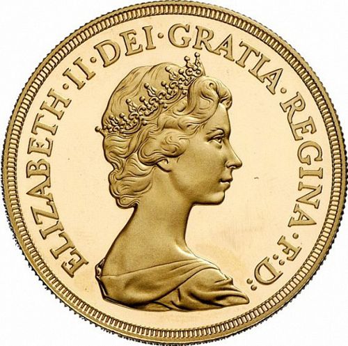 Half Sovereign Obverse Image minted in UNITED KINGDOM in 1980 (1953-up  -  Elizabeth II - Sovereign)  - The Coin Database