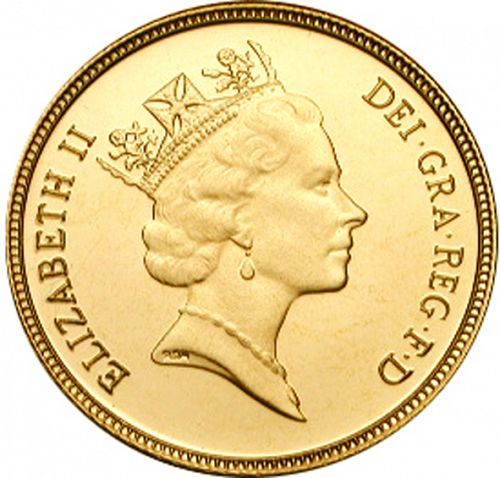 Half Sovereign Obverse Image minted in UNITED KINGDOM in 1985 (1953-up  -  Elizabeth II - Sovereign)  - The Coin Database