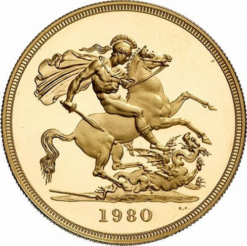 Half Sovereign Reverse Image minted in UNITED KINGDOM in 1980 (1953-up  -  Elizabeth II - Sovereign)  - The Coin Database