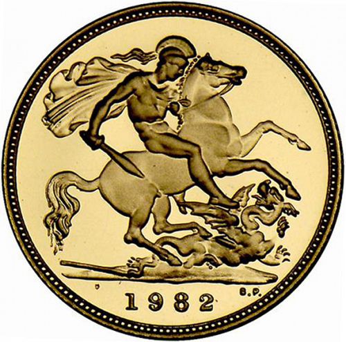Half Sovereign Reverse Image minted in UNITED KINGDOM in 1982 (1953-up  -  Elizabeth II - Sovereign)  - The Coin Database