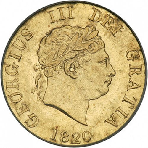Half Sovereign Obverse Image minted in UNITED KINGDOM in 1820 (1760-20 - George III - New coinage)  - The Coin Database